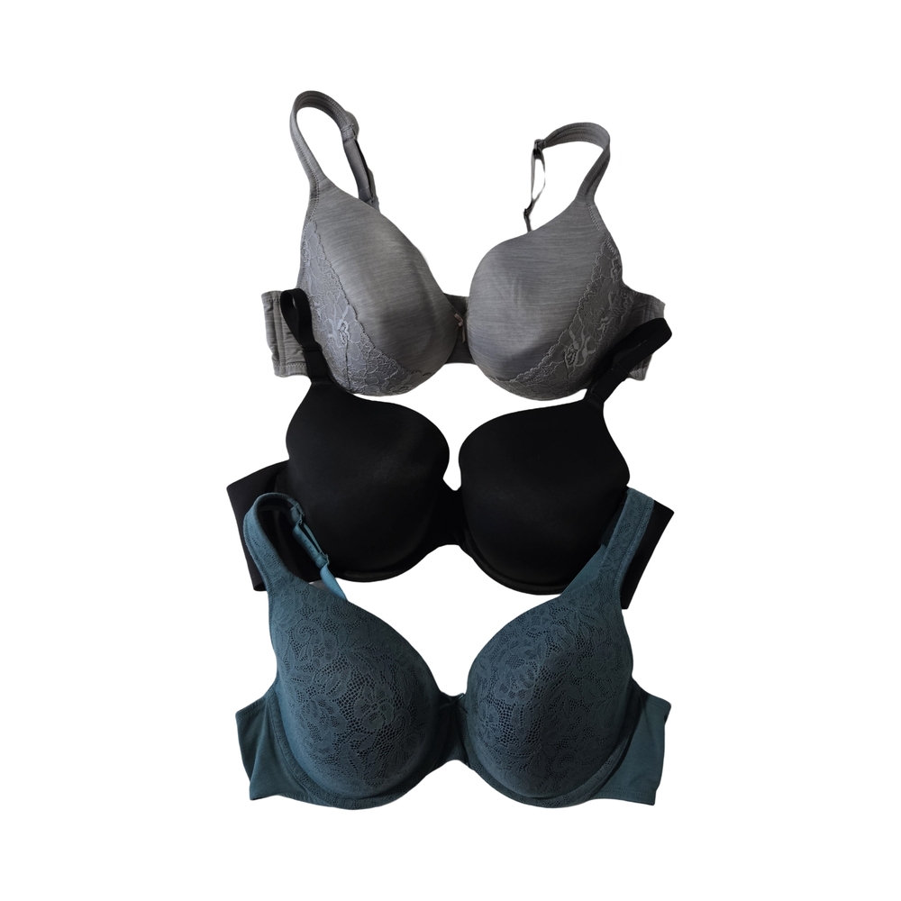 Cacique - 42C Women's Lightly Lined Full Coverage Bra Set - Black, Gray, Teal